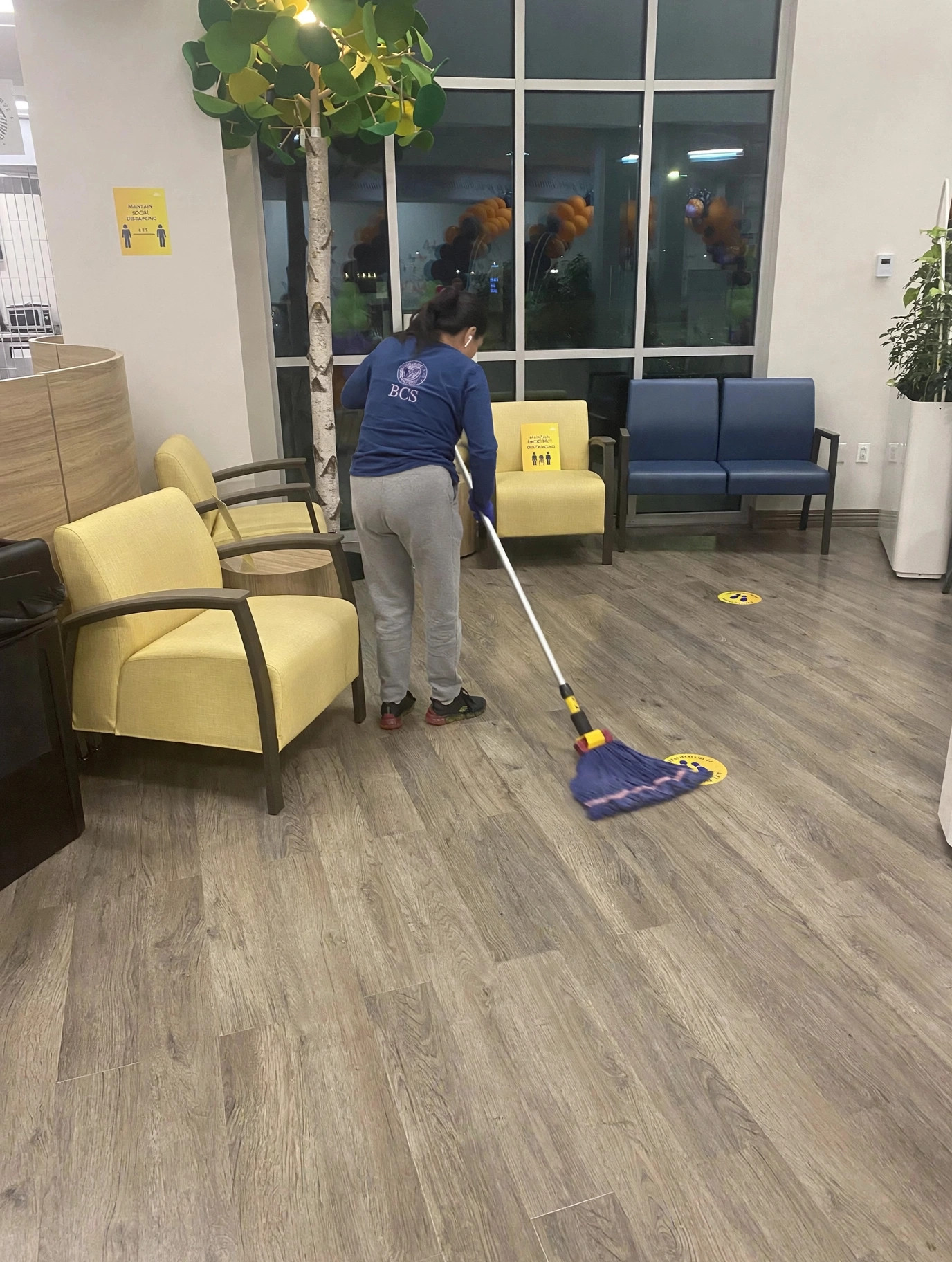 Burgos Cleaning team servicing a commercial facility lobby