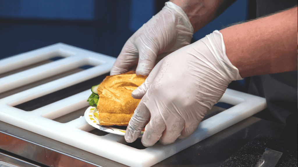 Vinyl gloves used in the food industry.