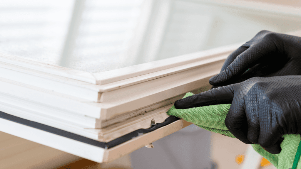 cleaning window frames in your office