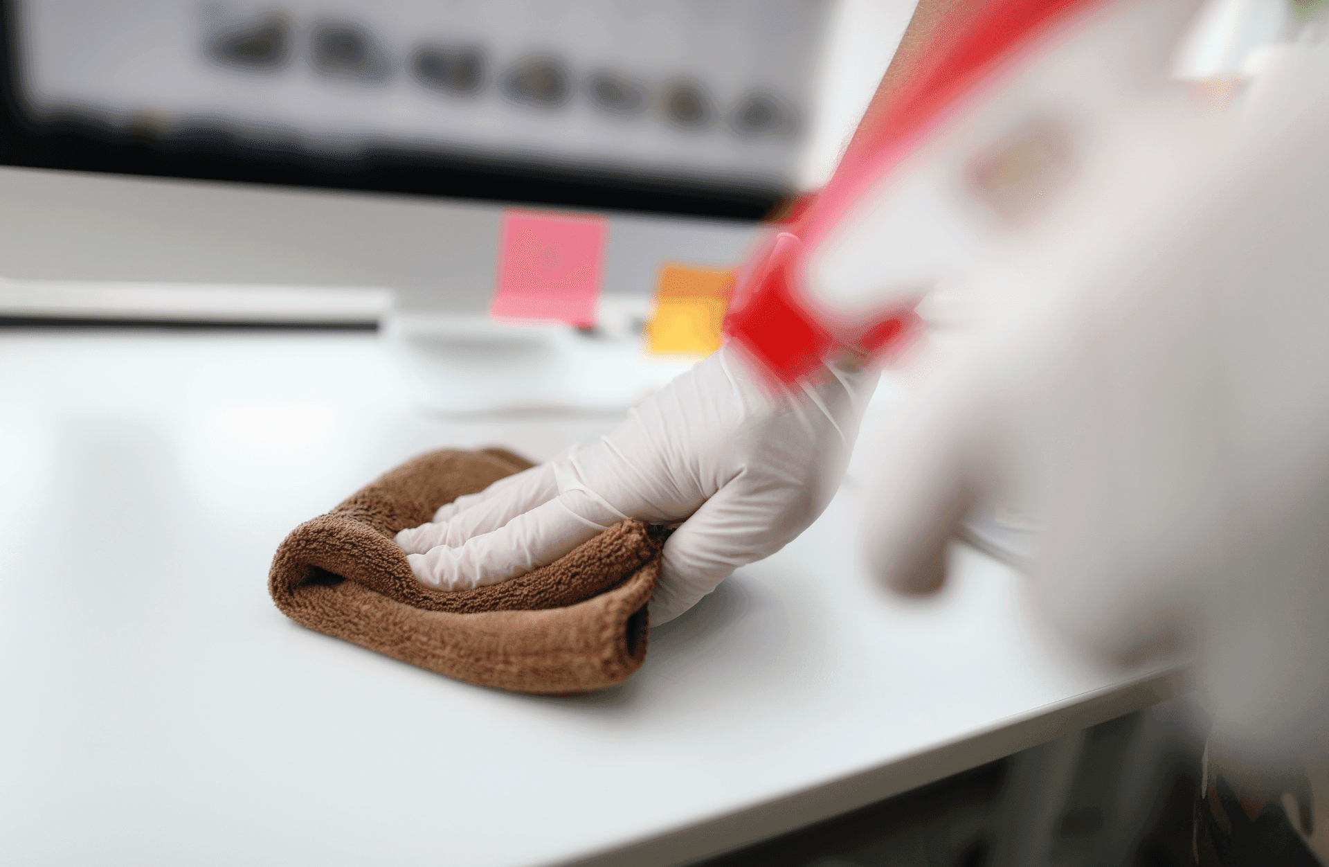 wiping dirt off office table