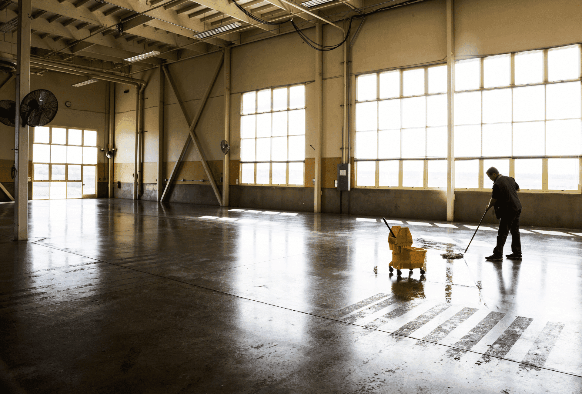 cleaning the gym during the day