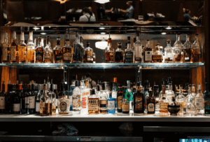 liquors displayed in bar